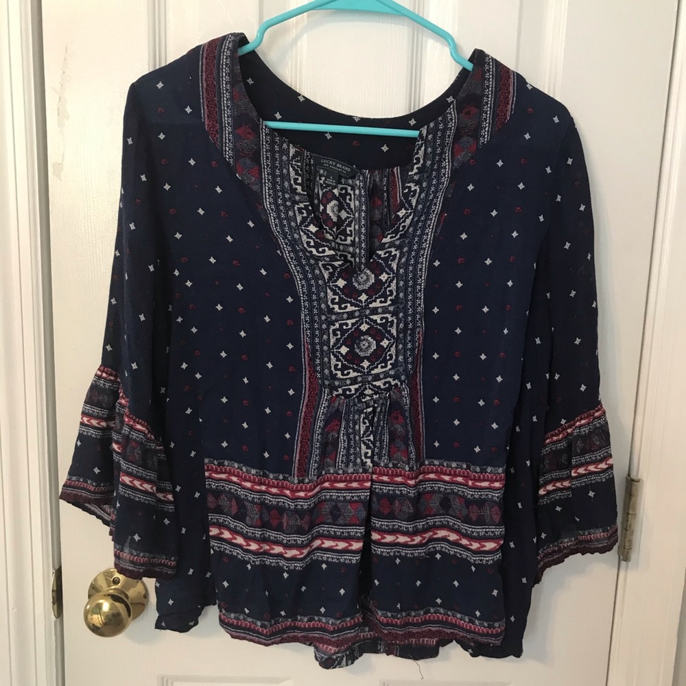 Lucky Brand Blue Peasant Top